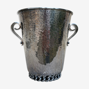 Glass champagne bucket with ice jean despres hammered silver metal