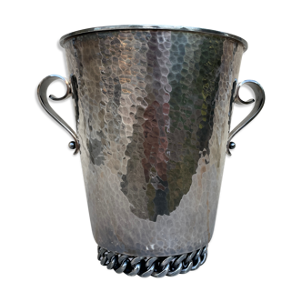 Glass champagne bucket with ice jean despres hammered silver metal