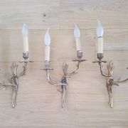 Trio of old bronze wall lights - Louis XV style - 2 lights