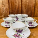 Set of 6 cups and under coffee cups in fine porcelain from Chauvigny, made in France.