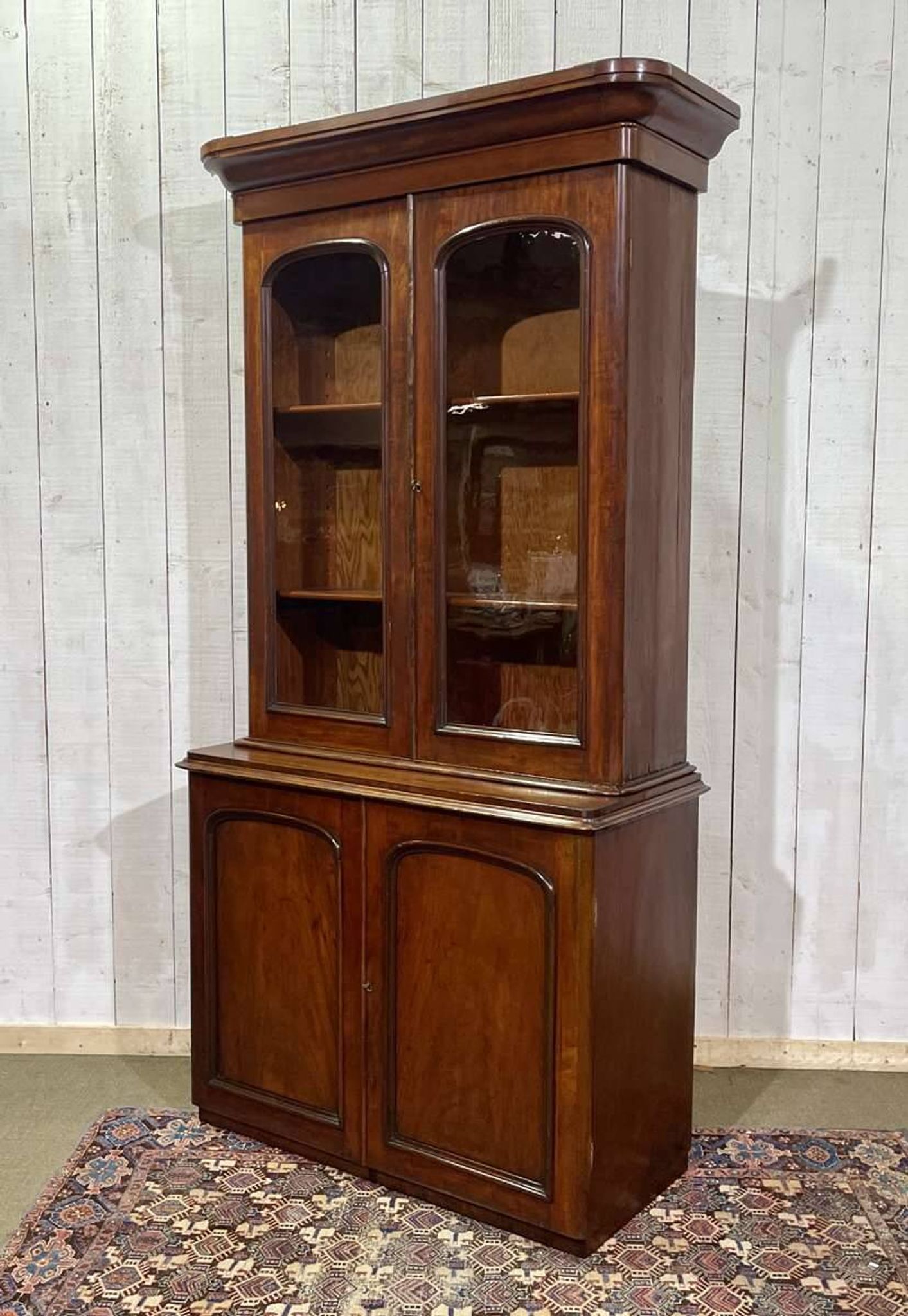 19th century English mahogany two-part bookcase