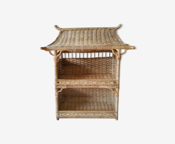 Etagère murale ou à poser en rotin unique style japonisant pagode vintage