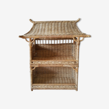 Wall shelf or to be placed in unique Japanese style rattan vintage pagoda