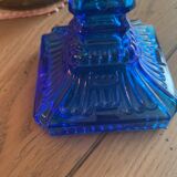 2 bougeoirs en verre bleu