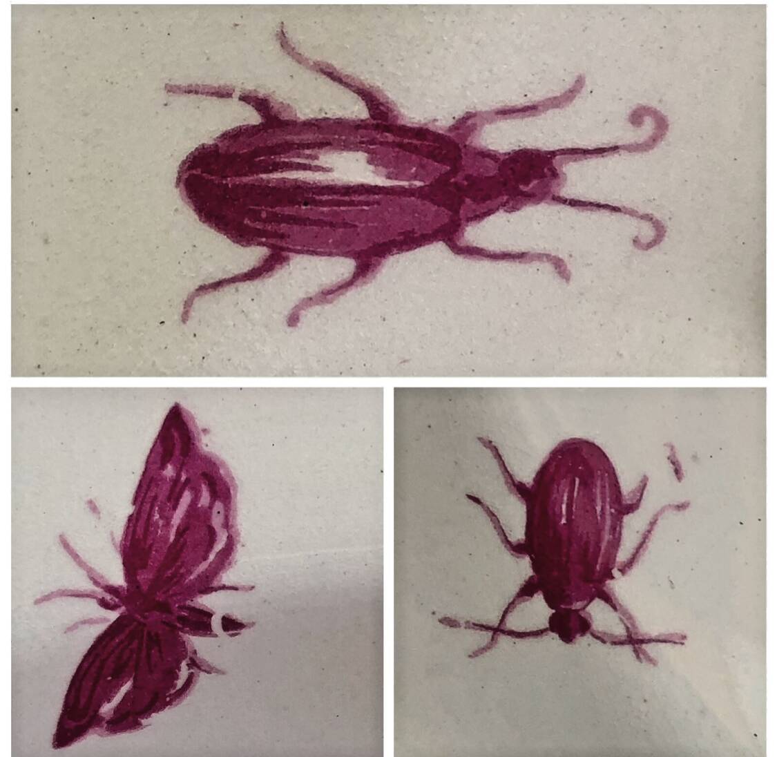 4 old Gien soup plates, pink landscape pattern, 1938/1960