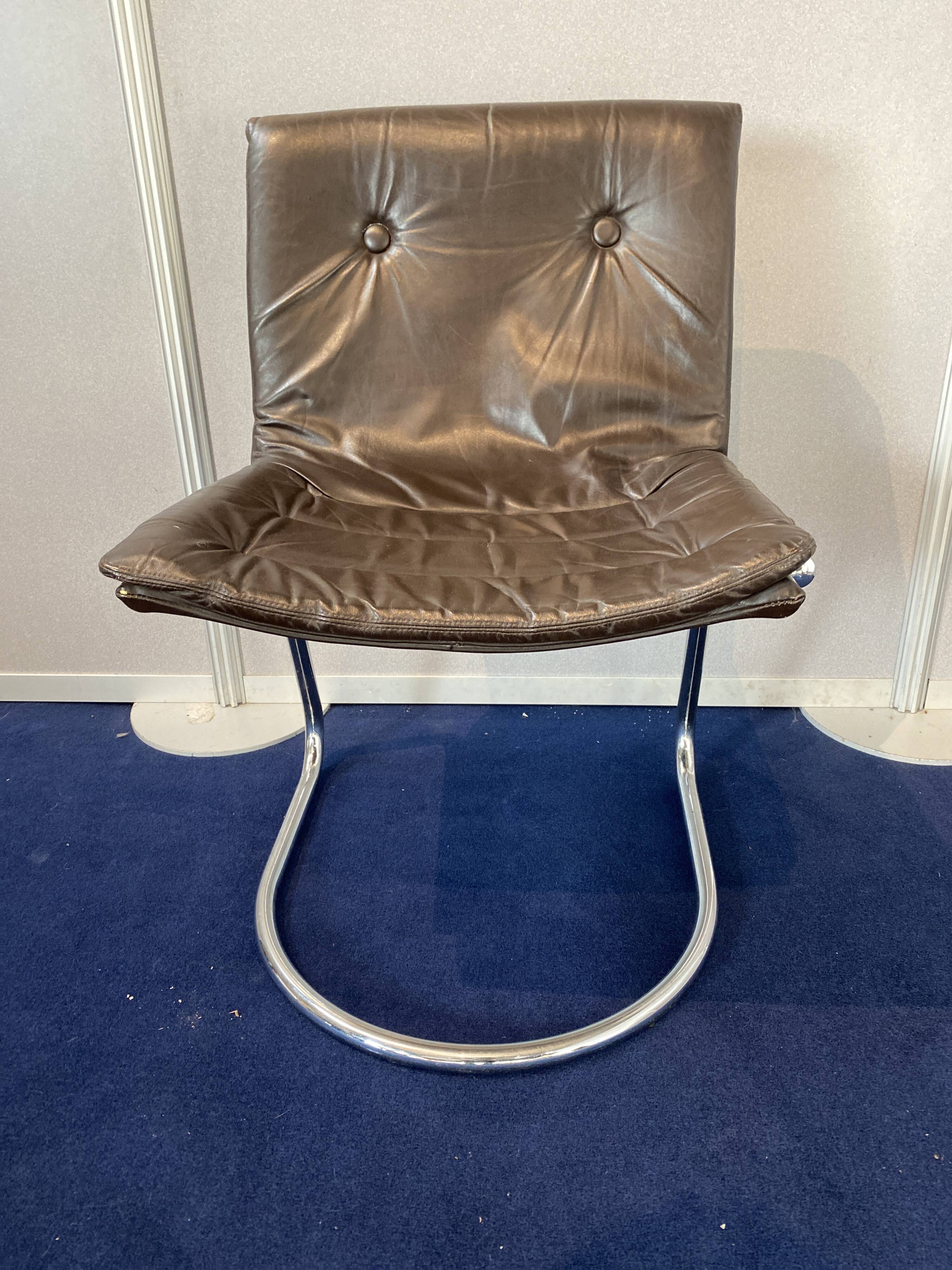Set of 4 leather and chrome chairs