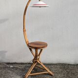 Vintage bamboo rattan floor lamp, with shelf