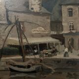 Huile sur toile encadrée " Vue sur le port " XX siècle