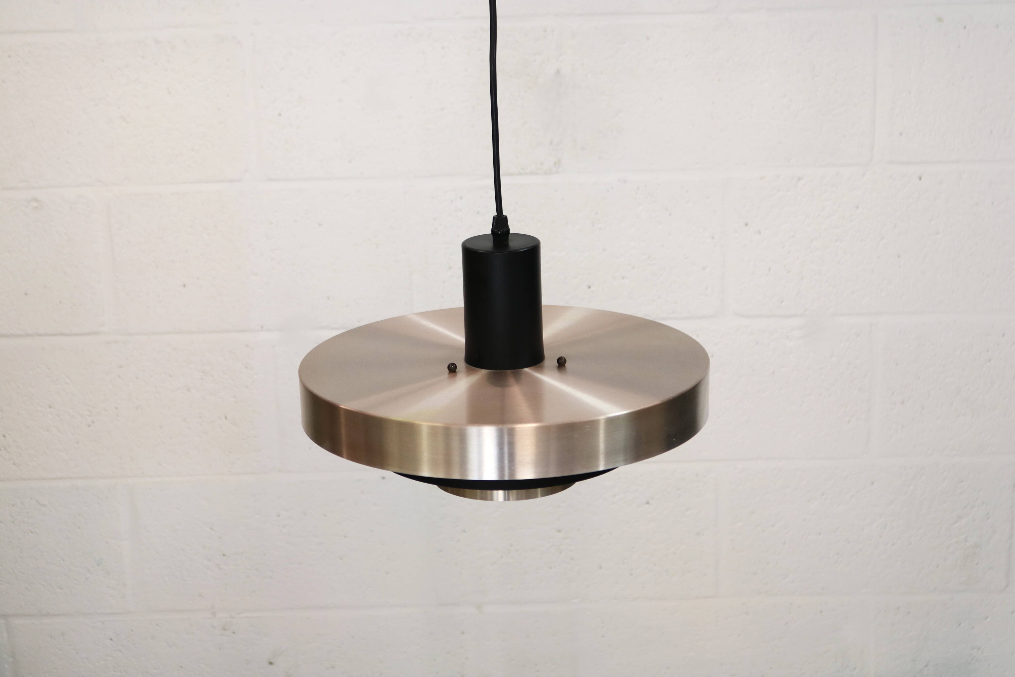 Vintage Danish Pendant Lamp – Champagne Aluminium & Black – Scandinavian