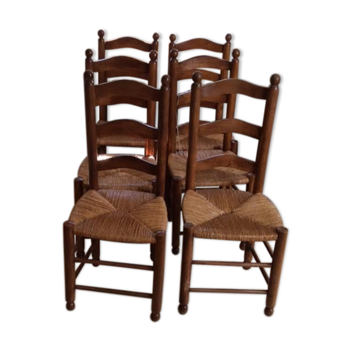 Lot de 6 chaises en bois et paille