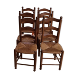 Set of 6 chairs in wood and straw