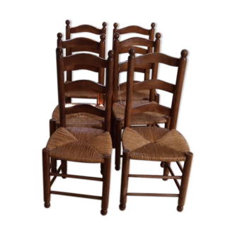 Set of 6 chairs in wood and straw