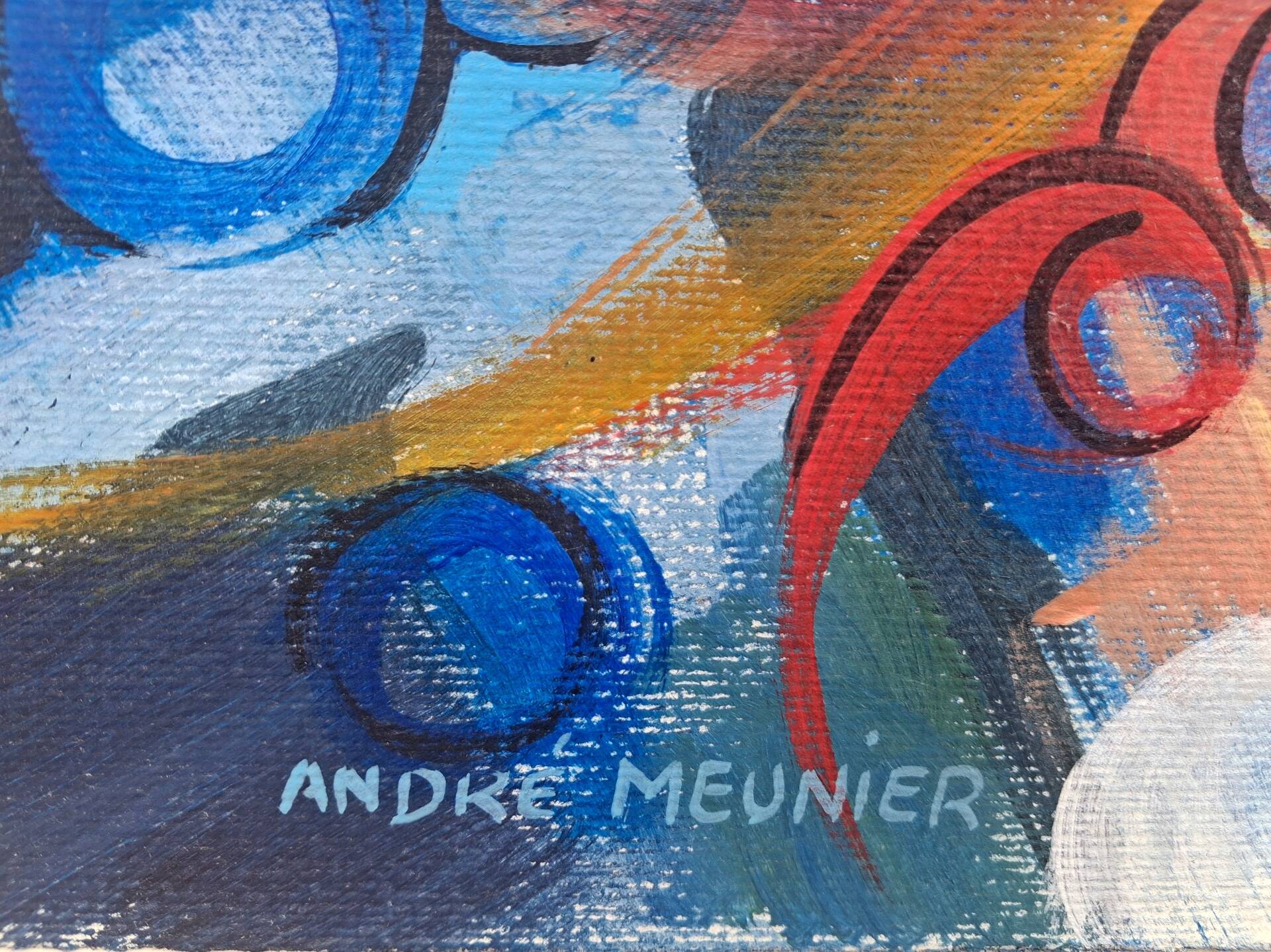 Abstract painting signed by André Meunier, modernist, design.
