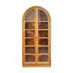 Elegant vintage Danish display cabinet with glass panels and atmospheric lighting