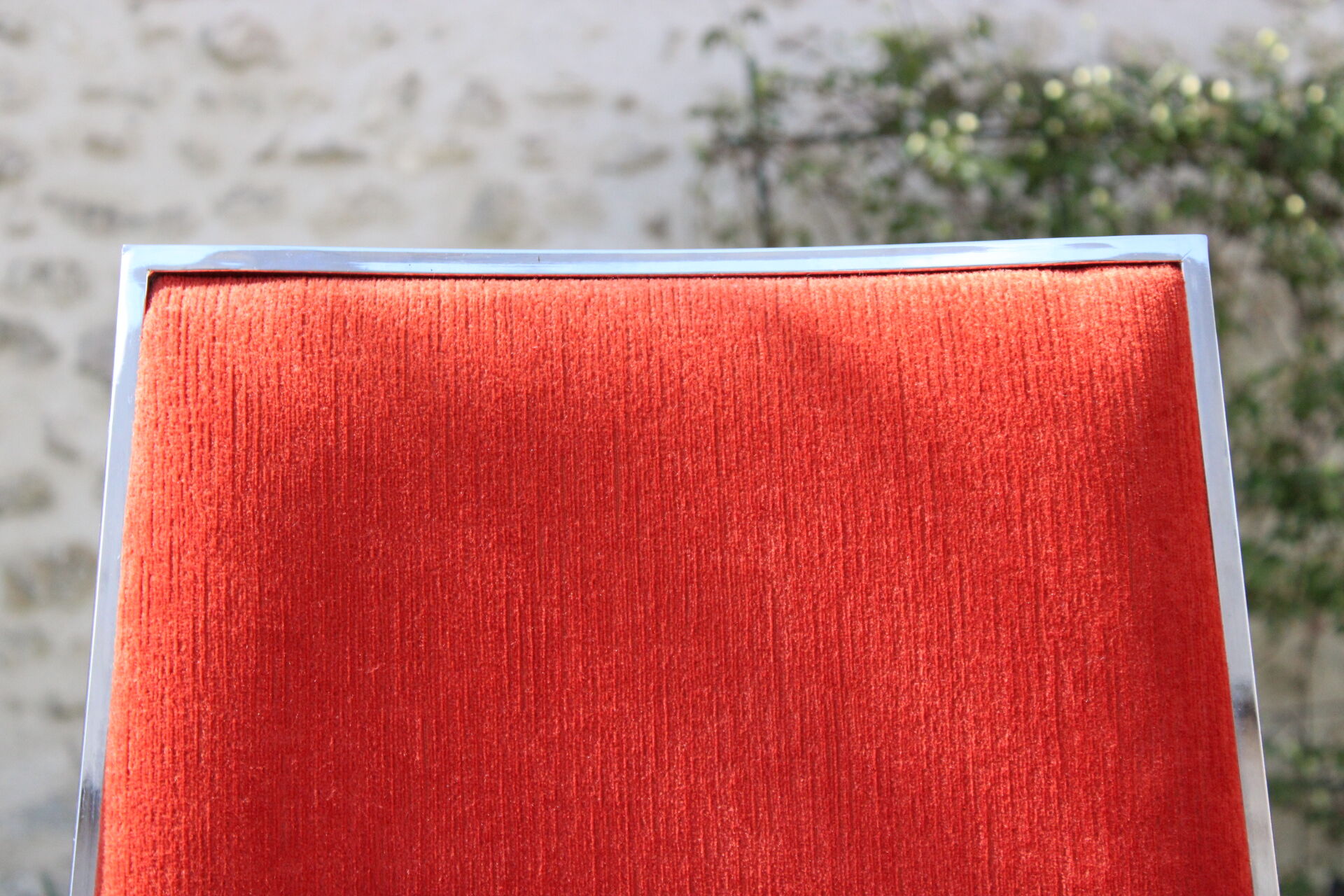 4 Chrome chairs in vintage orange velvet