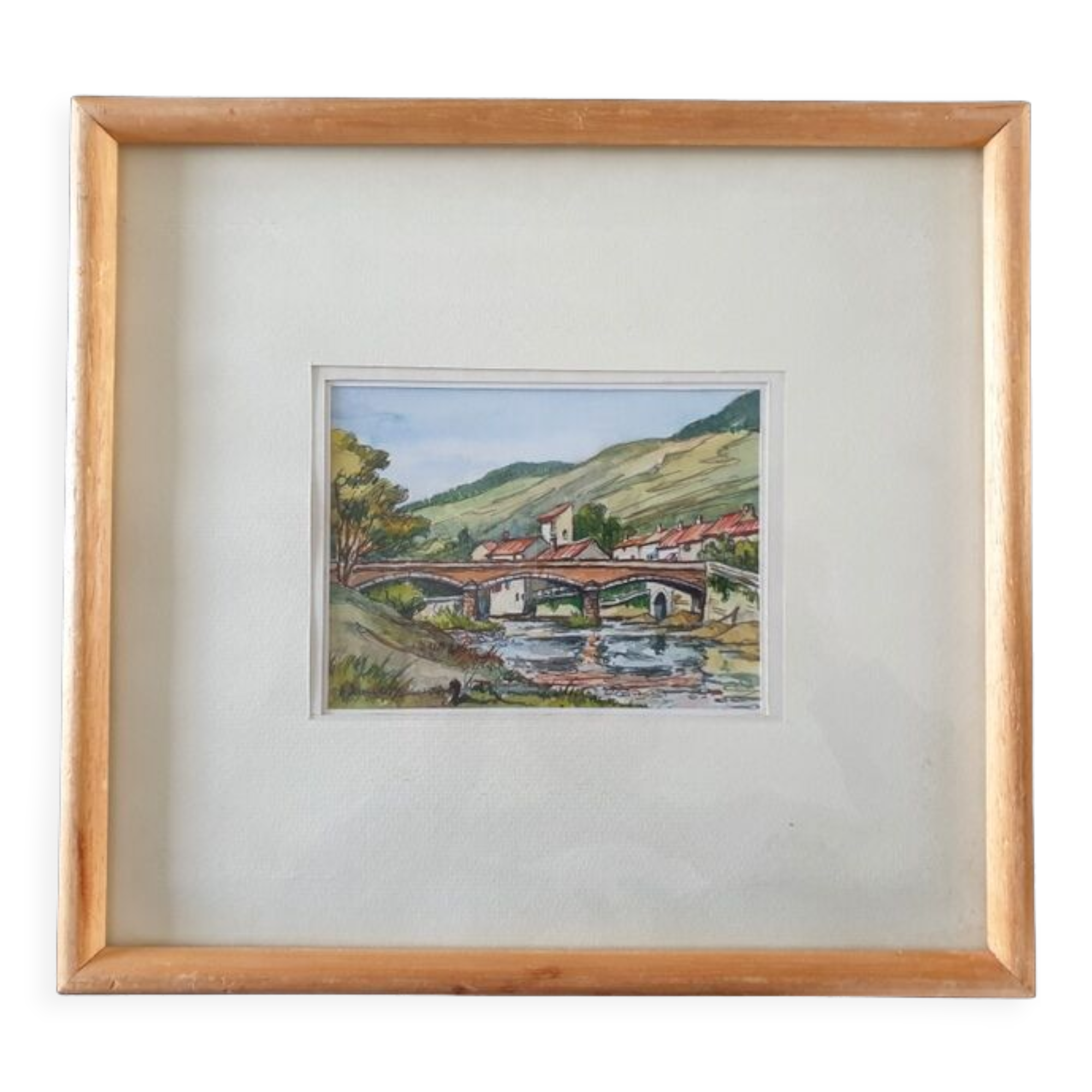 André Duculty (1912-1990) Watercolor on paper "Pont de la Sorgues, in Versols-Lapeyre" Signed below