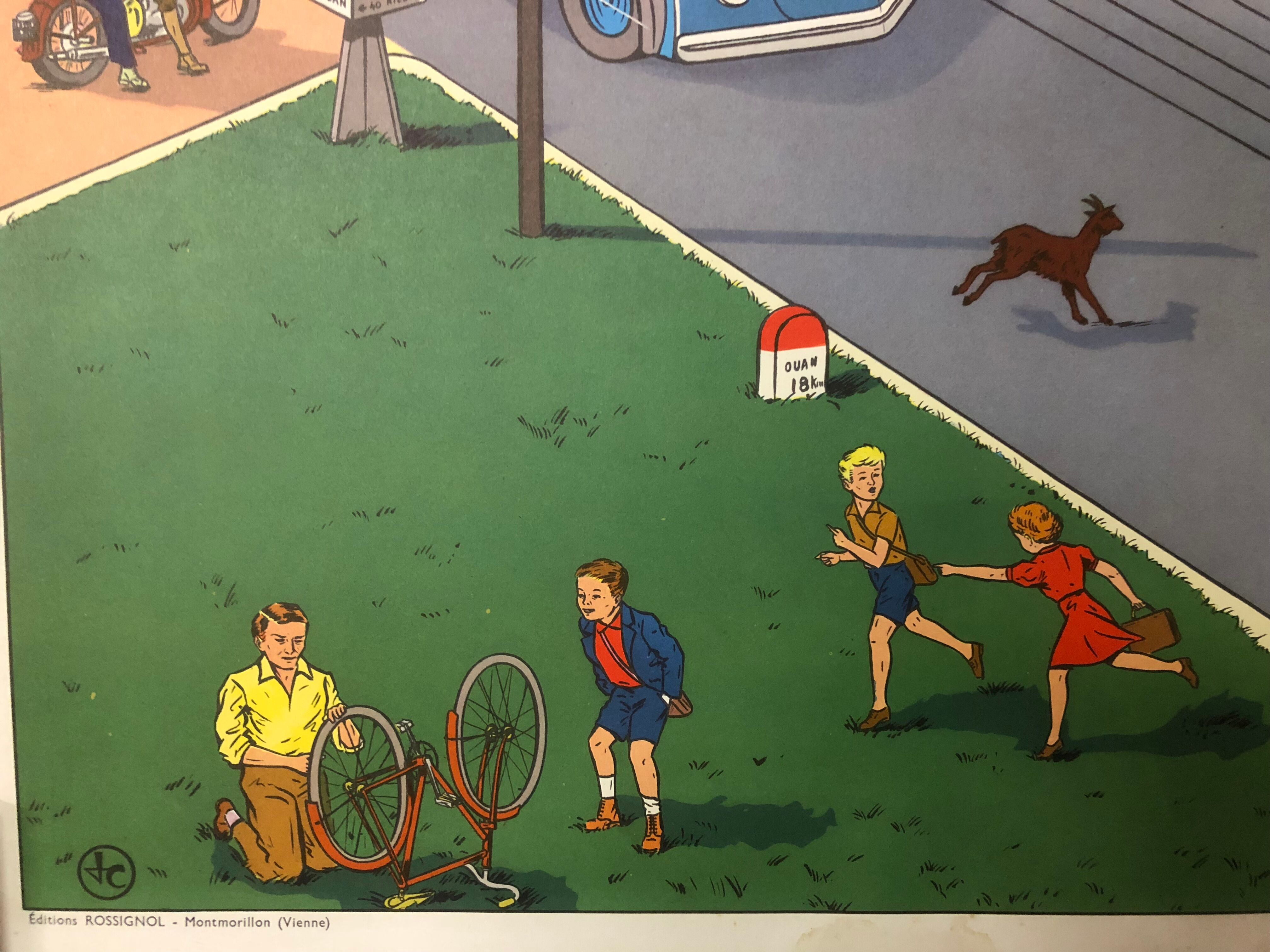 Vintage school poster of the restaurant and traffic