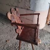 Ancienne chaise a accoudoirs/fauteuil en chêne sculpté- Art populaire fin du XIXe siècle