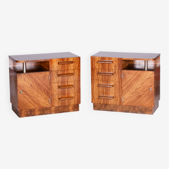 Restored ArtDeco Pair of Chests of Drawers, Palisandr, Revived Polish, France, 1930s