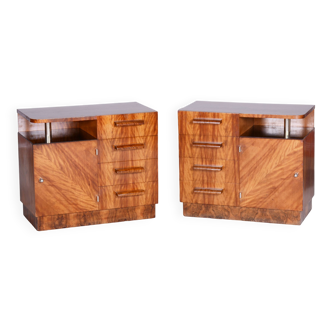 Restored ArtDeco Pair of Chests of Drawers, Palisandr, Revived Polish, France, 1930s
