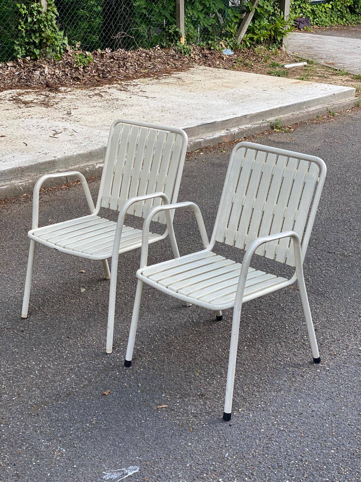 2 white emu rio garden armchairs with armrests