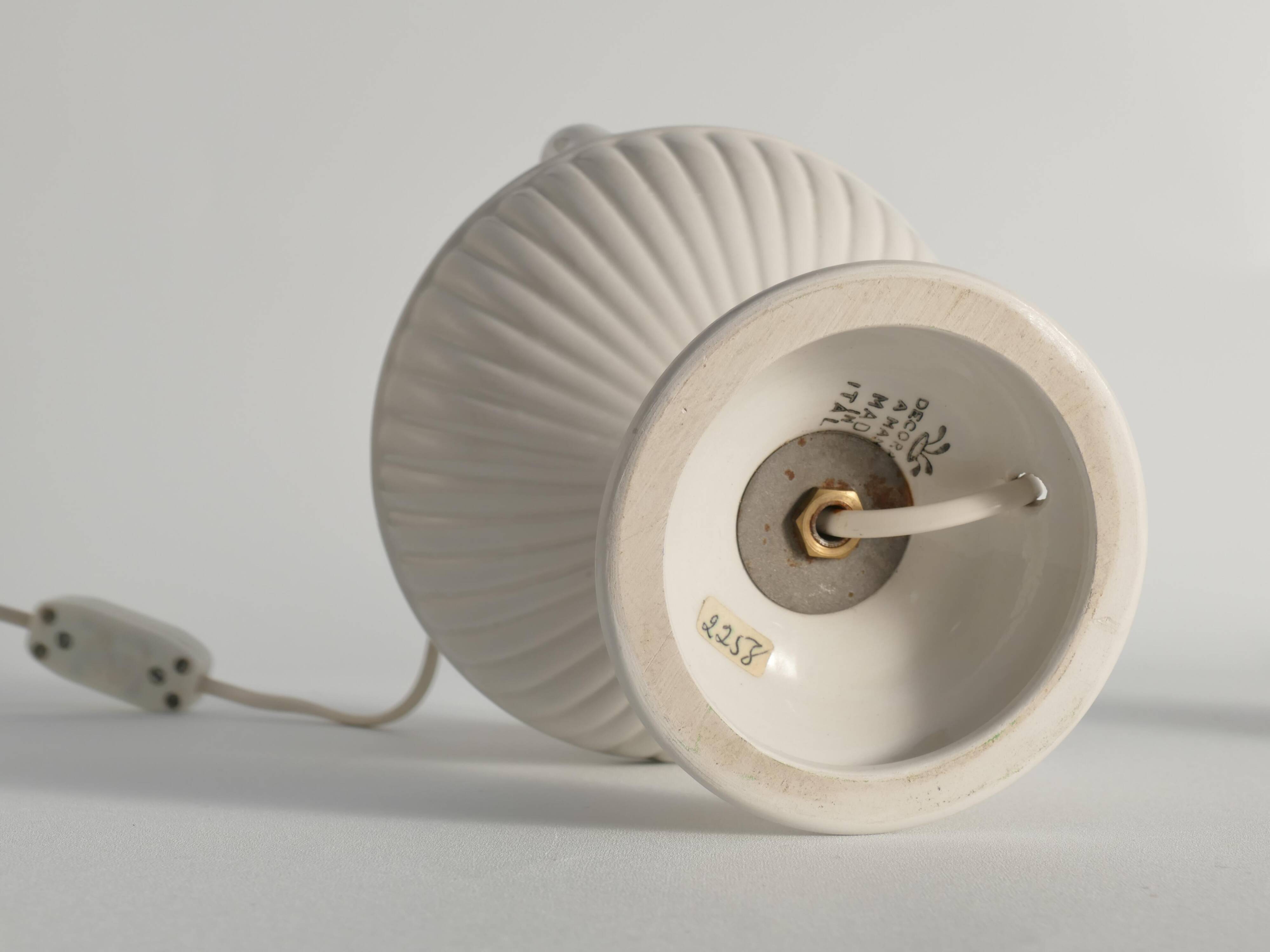 White Ceramic Table Lamp with Flower Motif, Italy 1960s