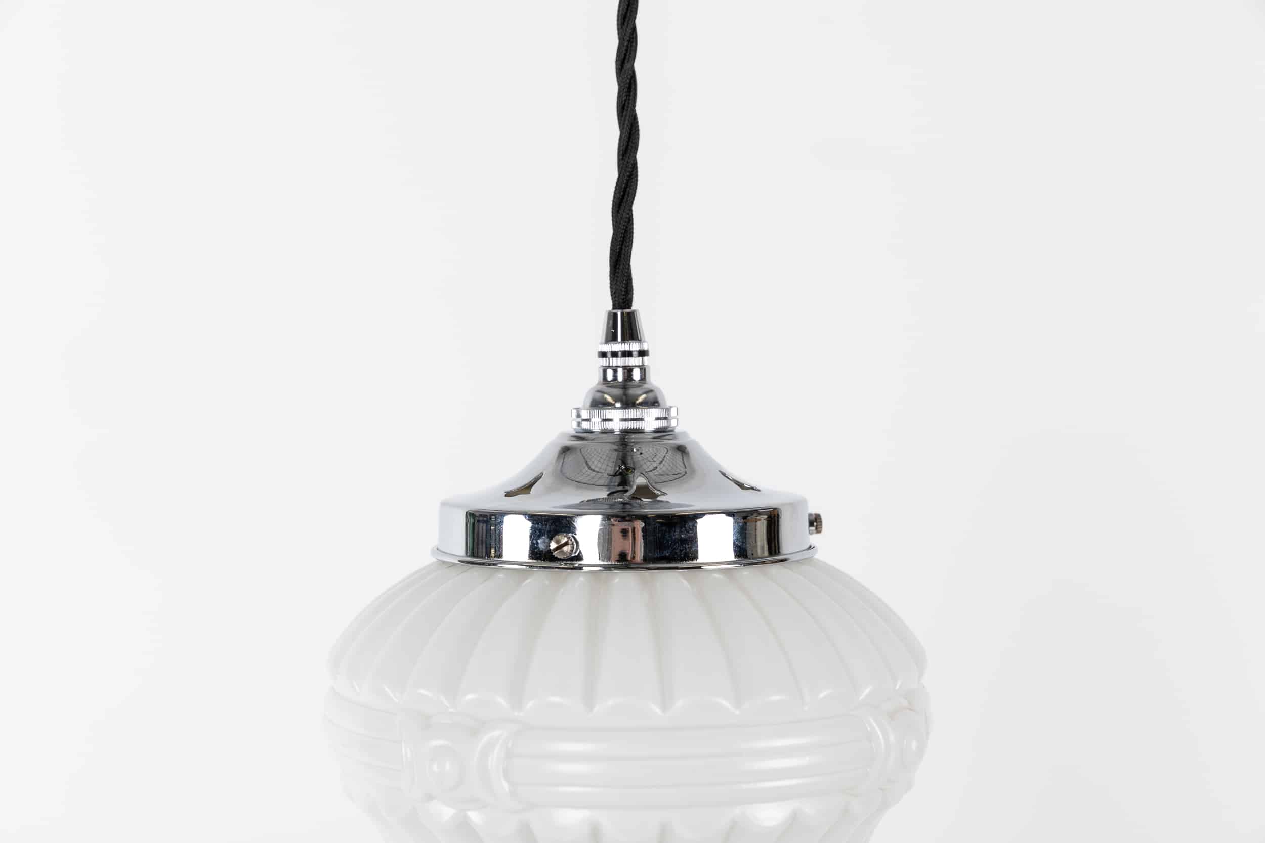 Ornate moulded art deco opaline pendant lamp