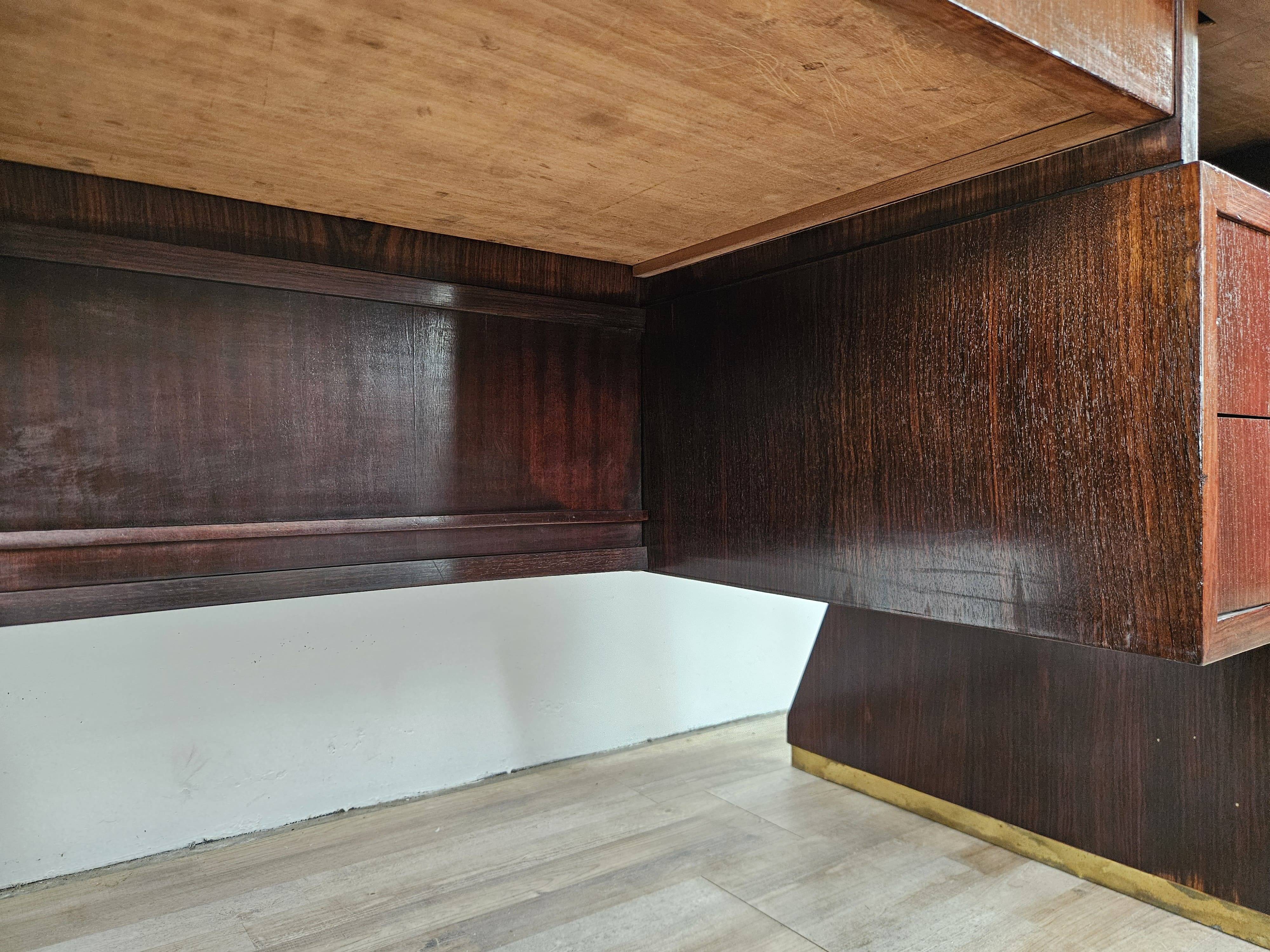 Executive Art Decò desk in exotic wood, glass, and brass