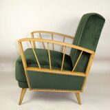 Fauteuil en velours d’olive, années 1970