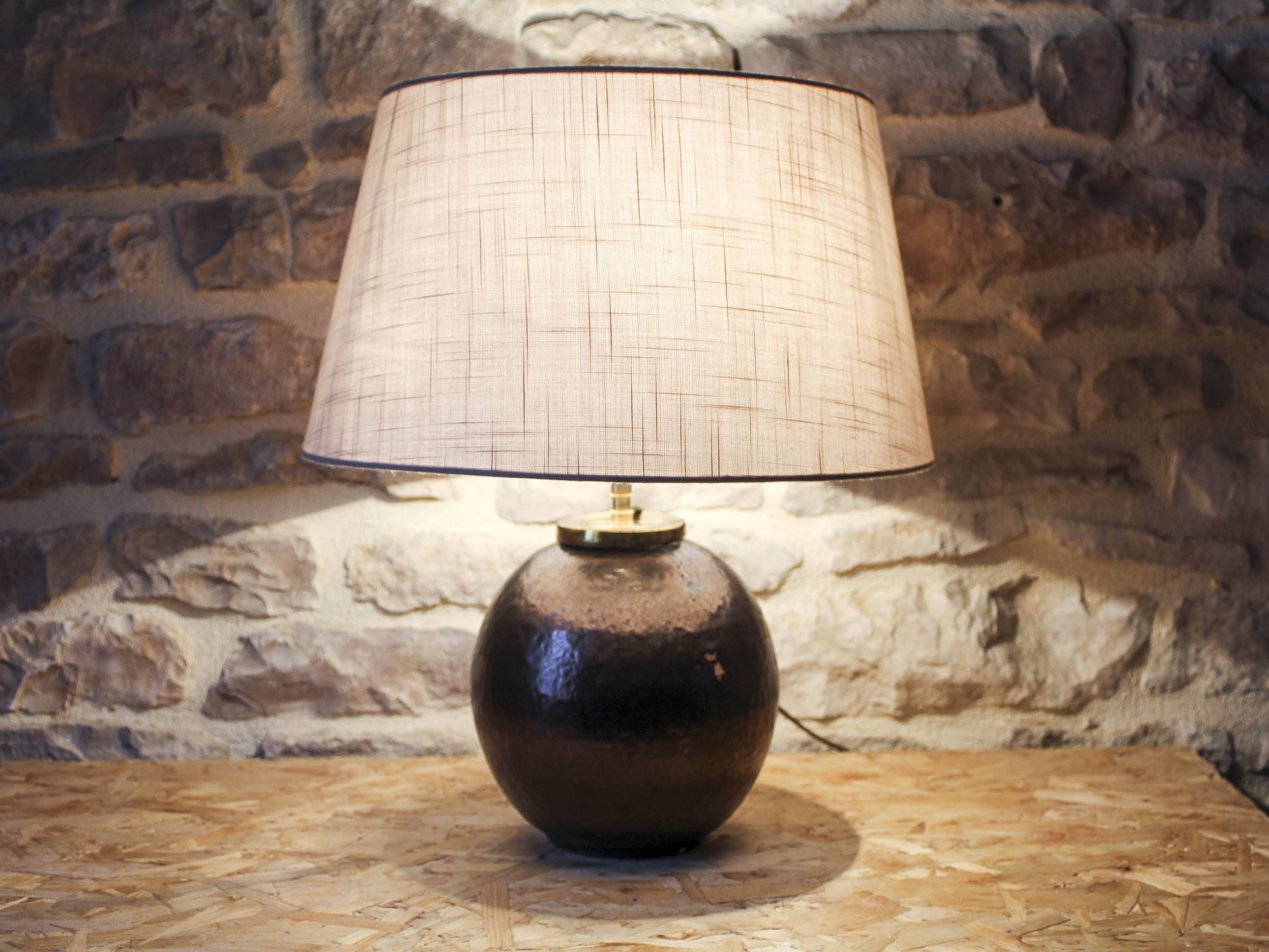 Ceramic ball lamp base signed Guérin