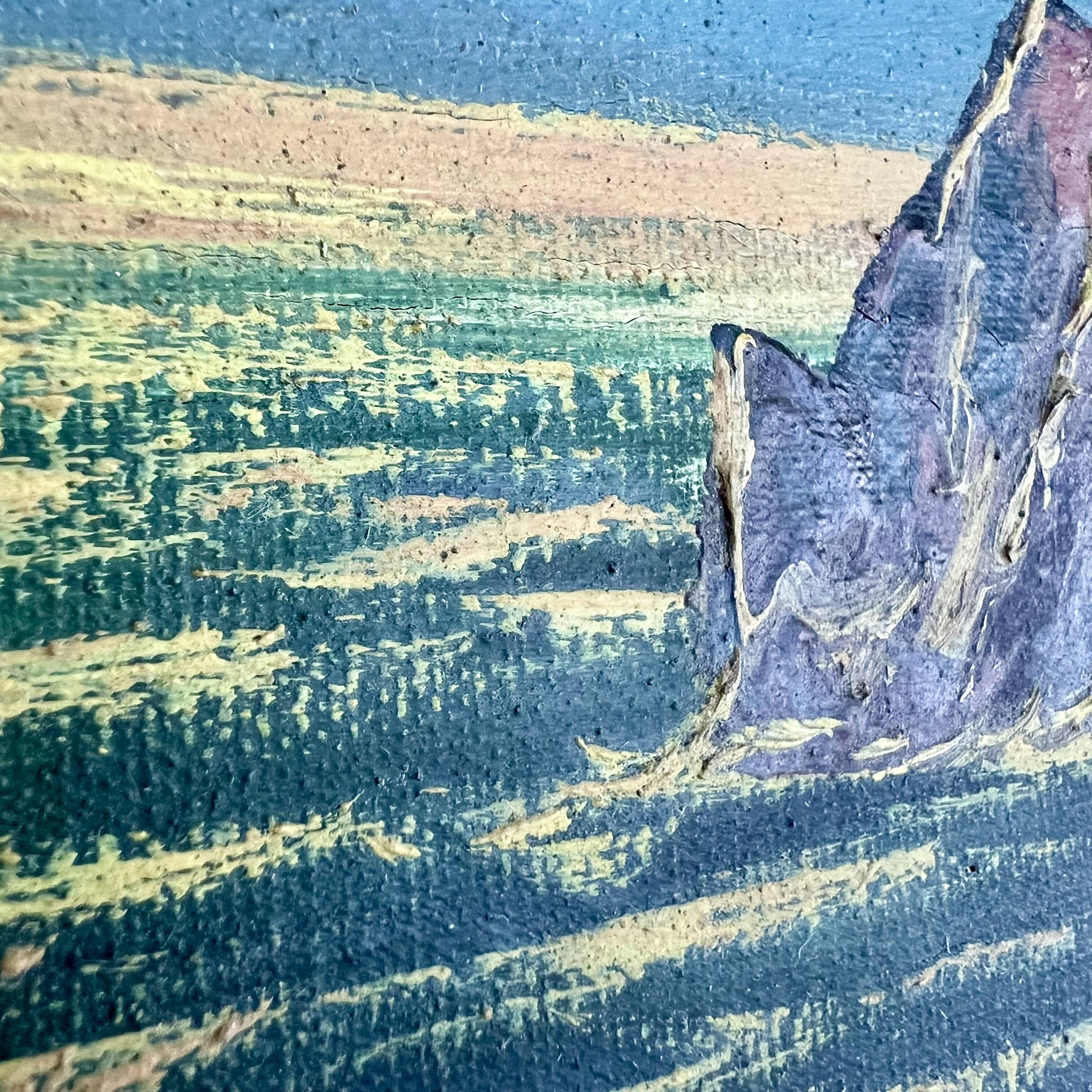 Old Oil Painting / Seaside Marine Panel Signed