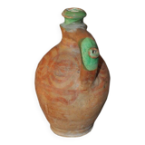 Antique red and green terracotta carafe, rustic Hungarian jug from the 1920s.