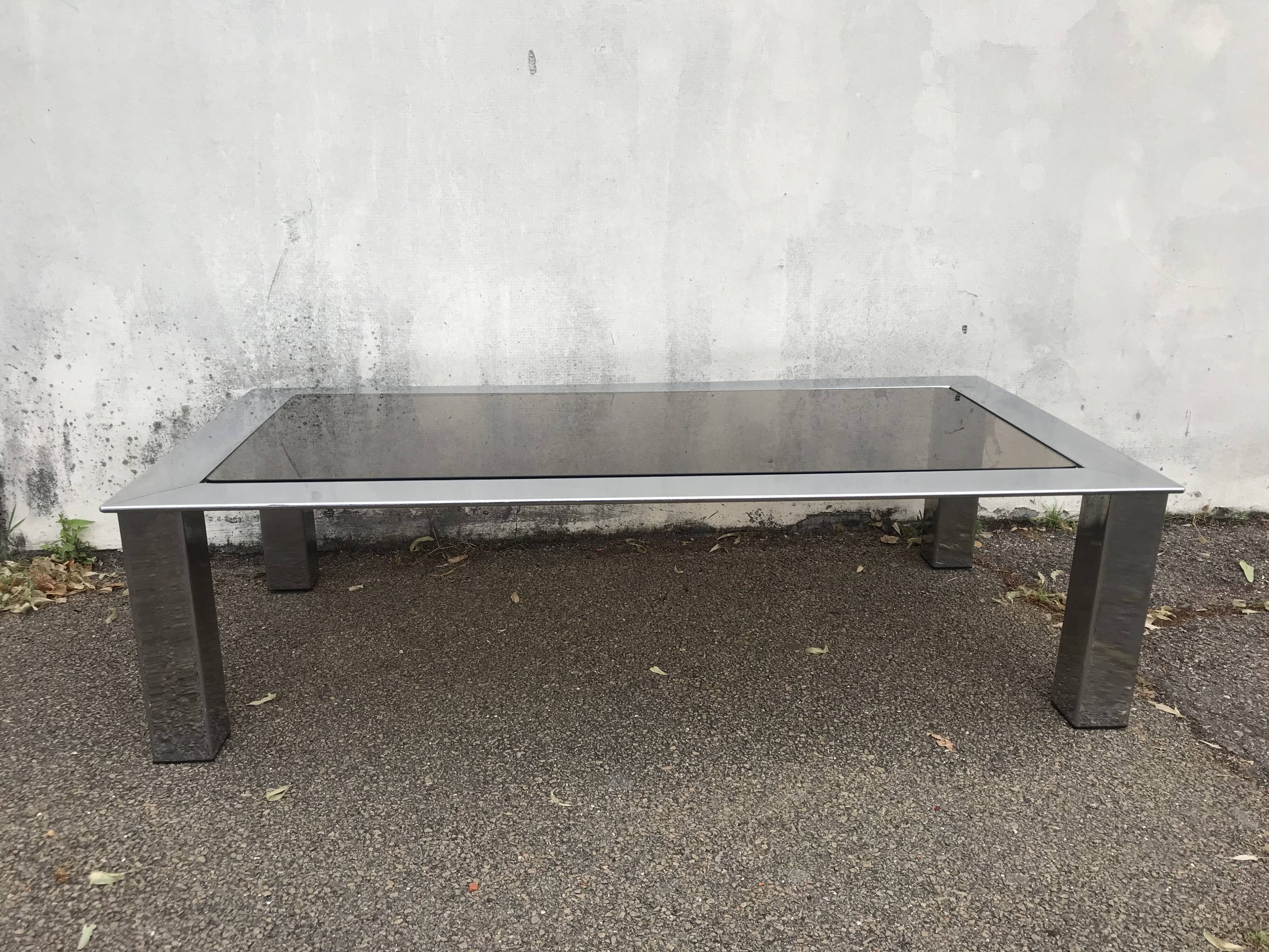 Table basse vintage chrome verre circa 1970