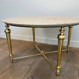 Brass coffee table with a white marble top.