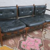 Cadett 3-seater sofa in teak and leather by Eric Merthen, Sweden 1960s