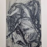 Preparatory study, charcoal sketch by Maurice de Bus – Gilded frame, 32 x 42 cm