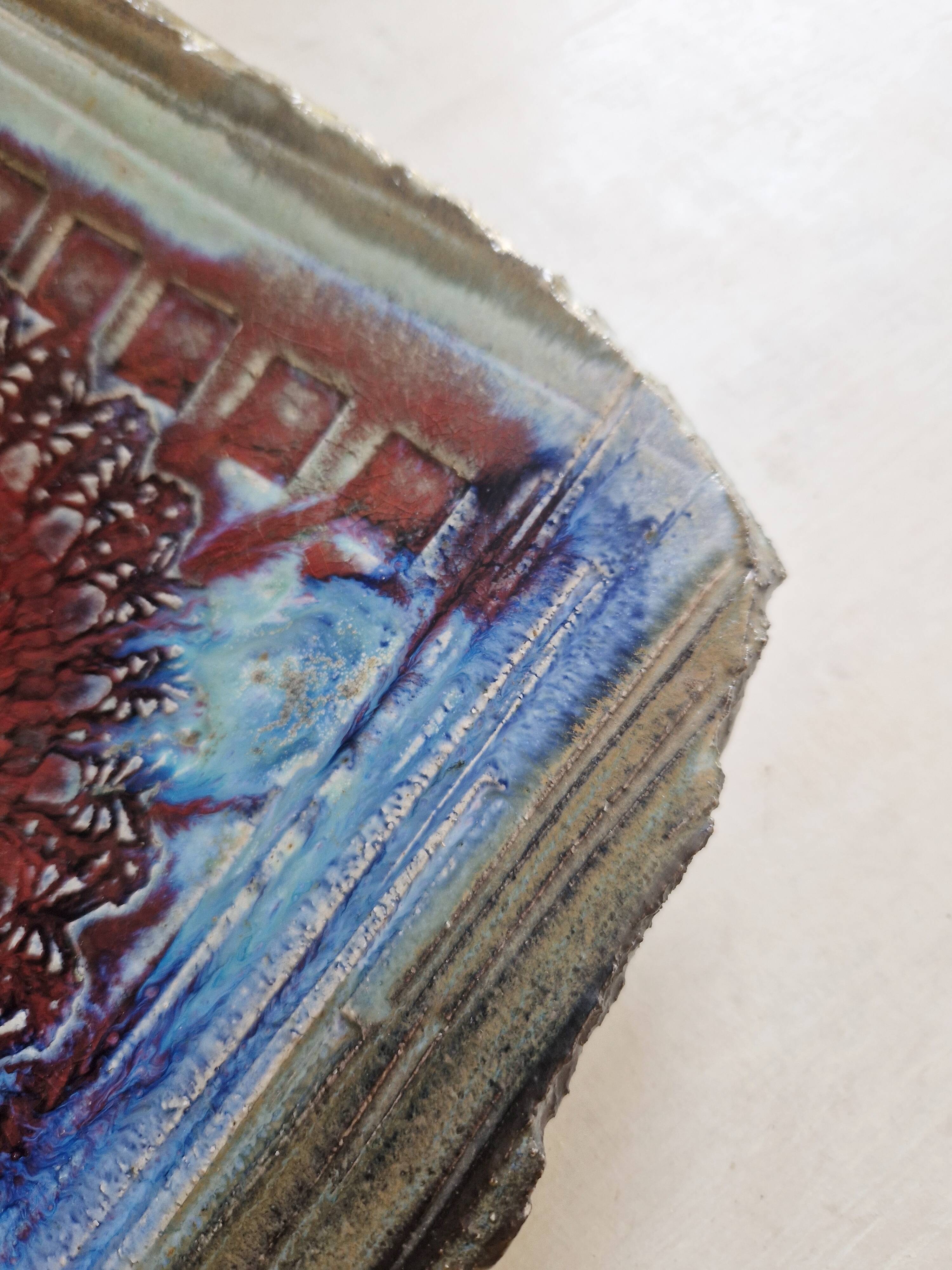 Dish on feet or storage compartment in enameled stoneware signed gerard tridot france