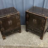 Pair of small occasional or sofa end pieces, lacquered in Asian black