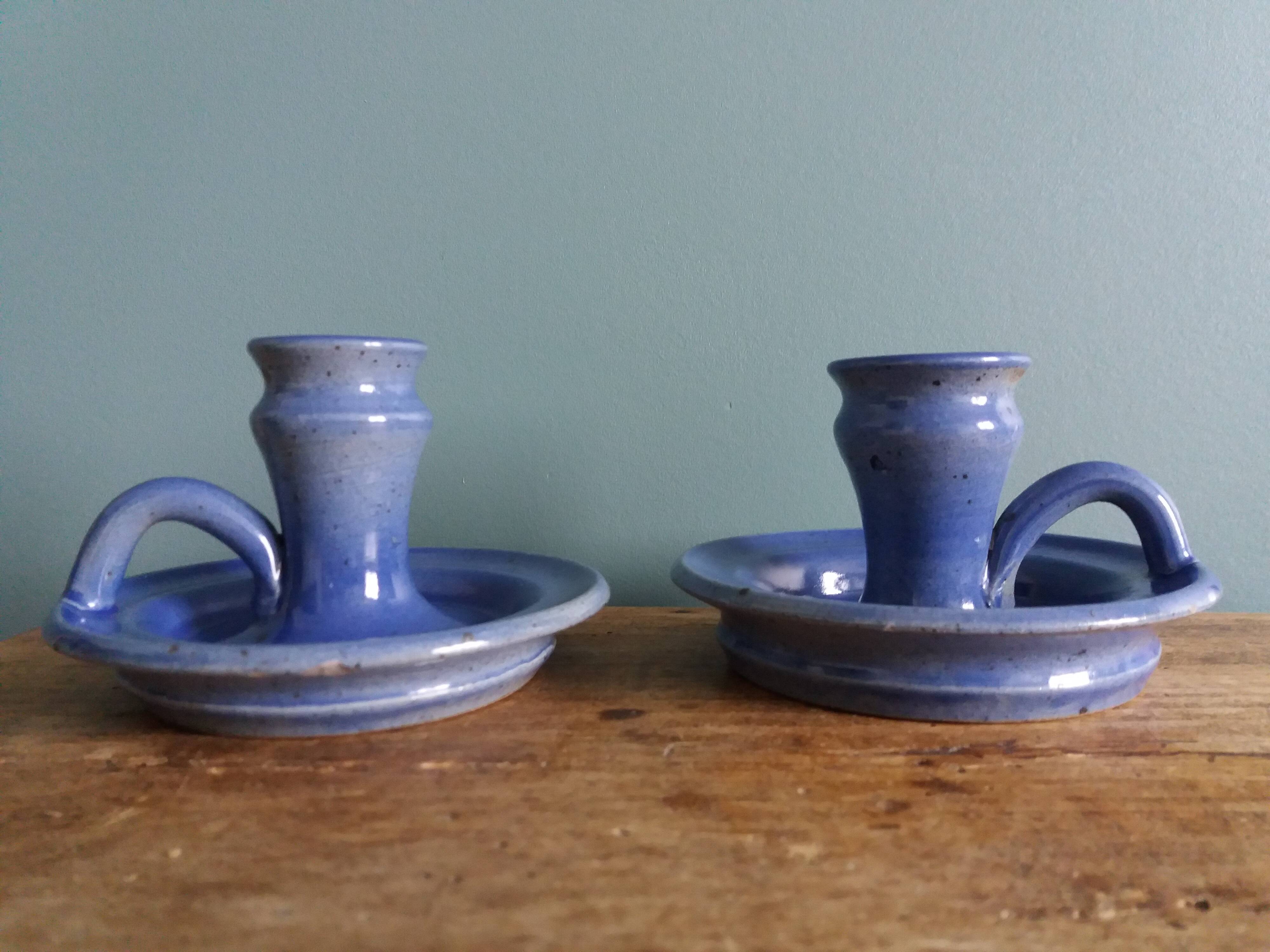 Stoneware candlesticks signed artisanal ceramics
