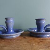 Stoneware candlesticks signed artisanal ceramics