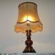 French Mid-Century Brass and Turned Wood Table Lamp with Hide Skin Shade