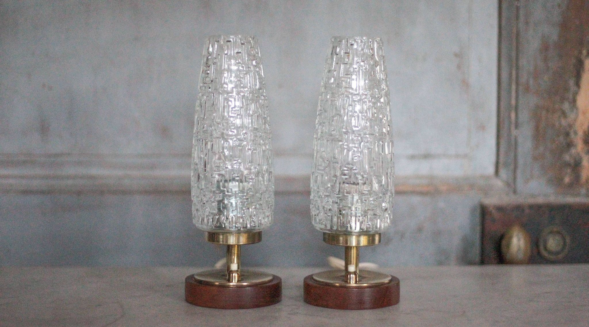 Pair of vintage lamps, bedside lamps, oblong glass globe lamps