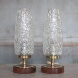 Pair of vintage lamps, bedside lamps, oblong glass globe lamps