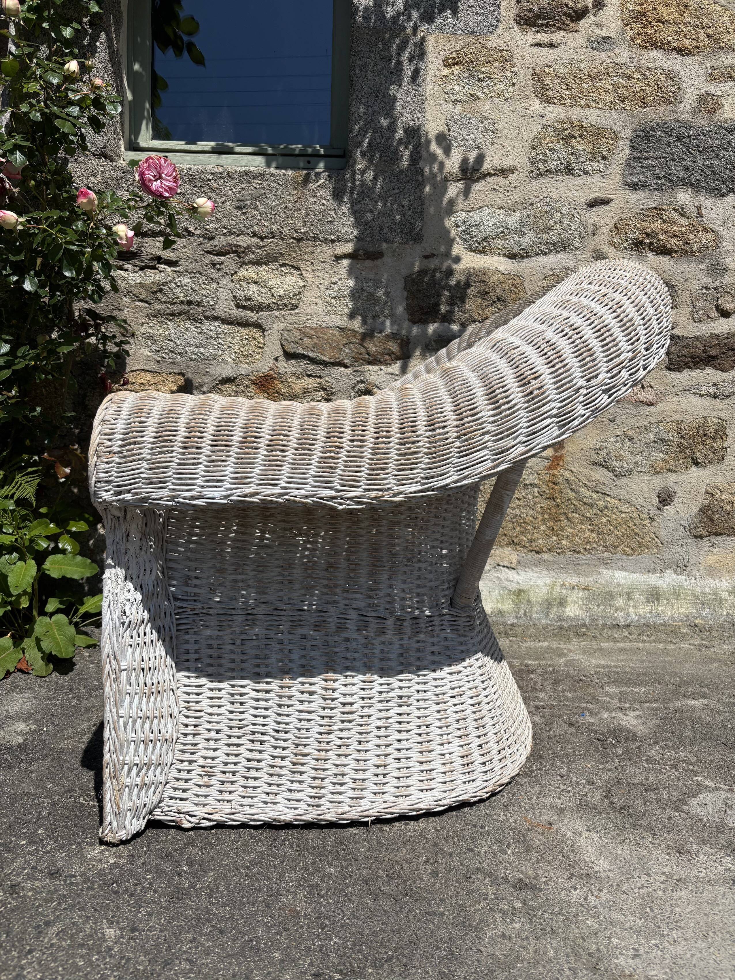 Large painted wicker armchair, 20th century, winter garden