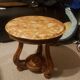 Small antique carved wooden side table with pink marble top – Occasional table