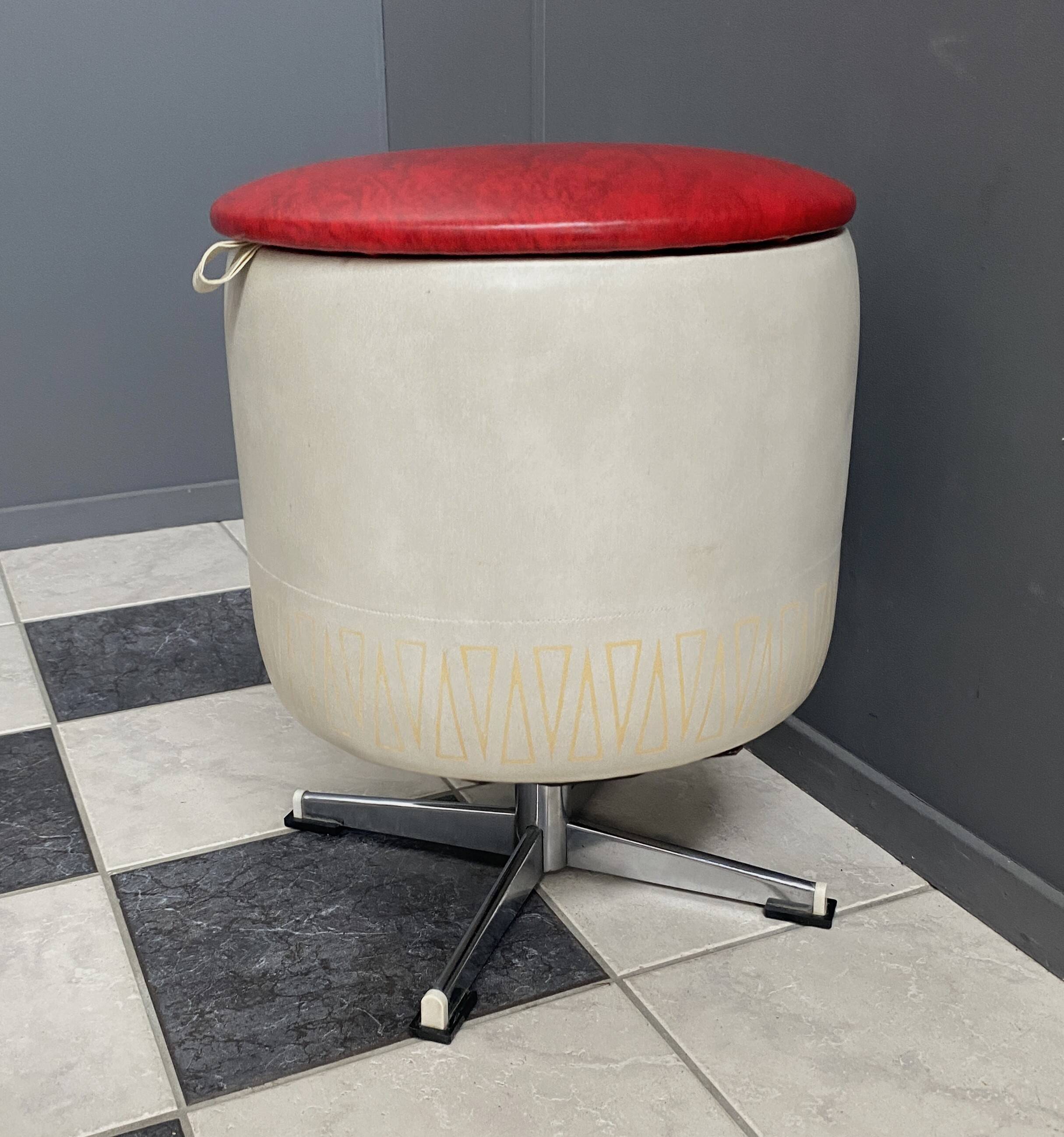 Tabouret coffre vintage en formica blanc