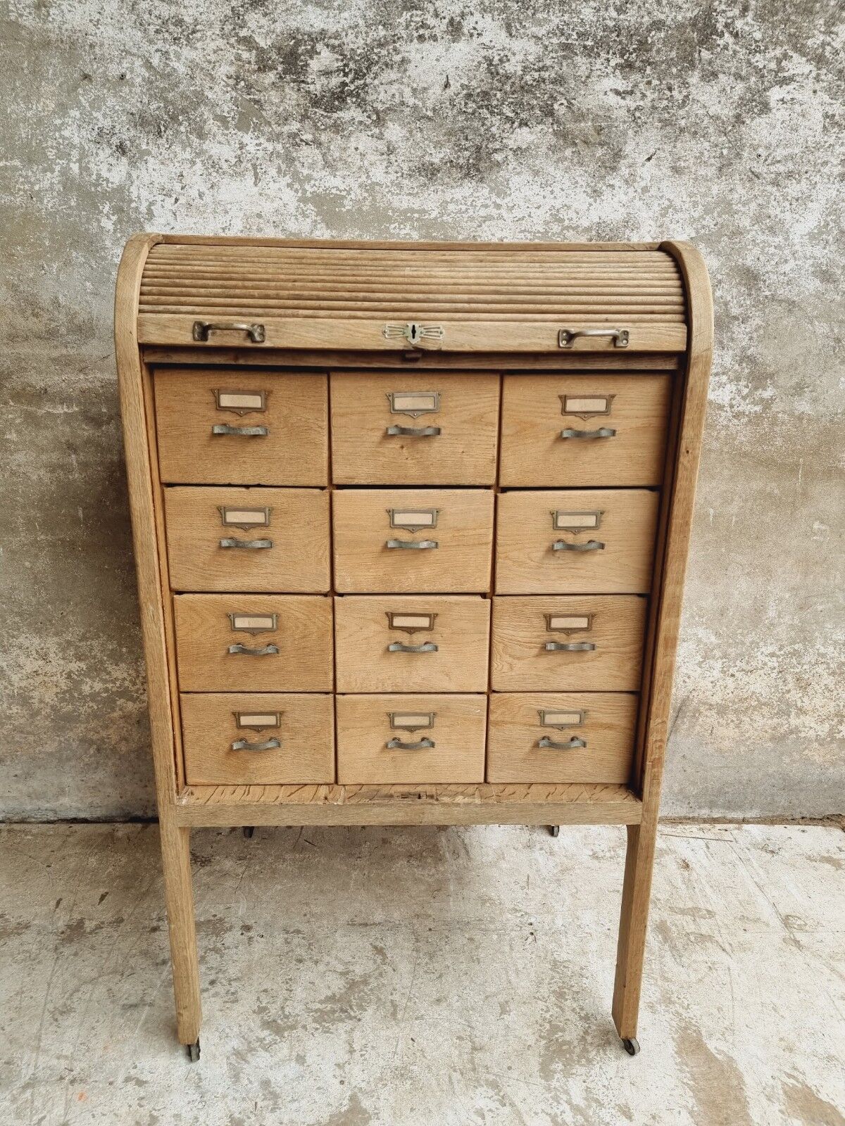 Antique roller shutter cabinet oak chest of drawers