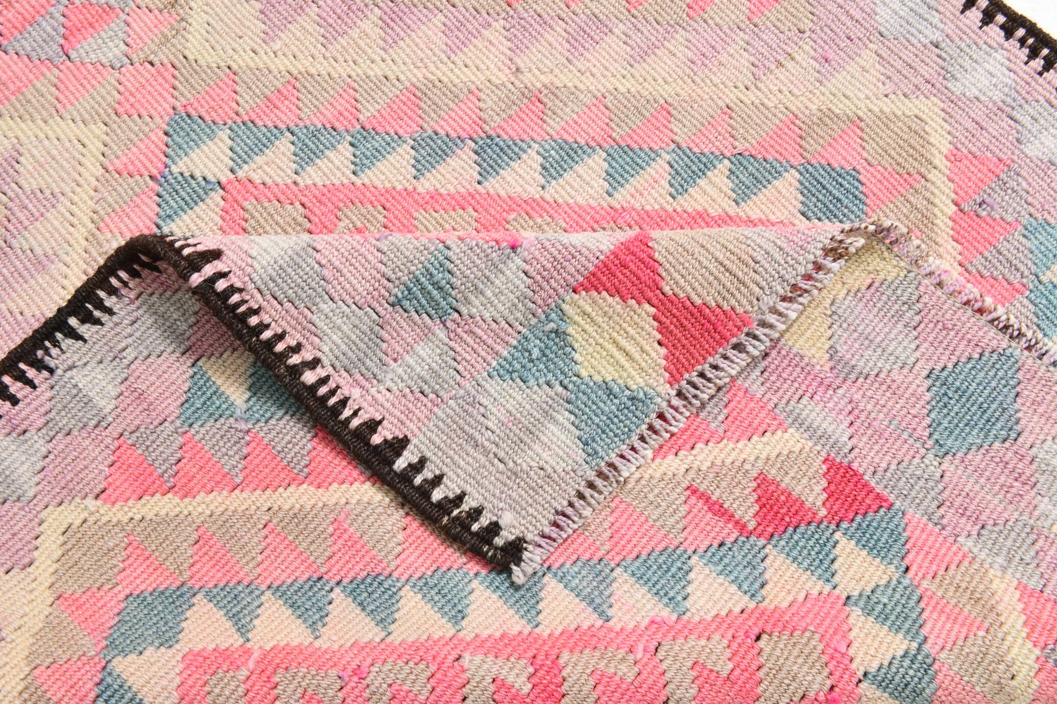 3x13 Soft Pink Turkish Vintage Runner Rug, 94x404Cm