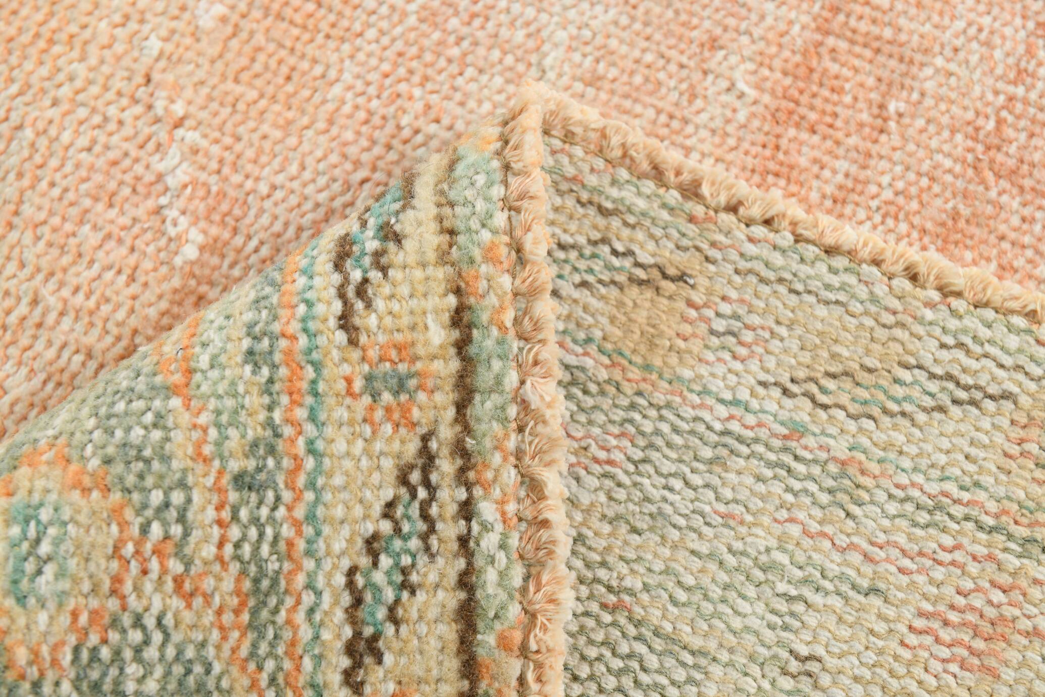 6x9 Peach Orange Turkish Vintage Rug, 192x288Cm