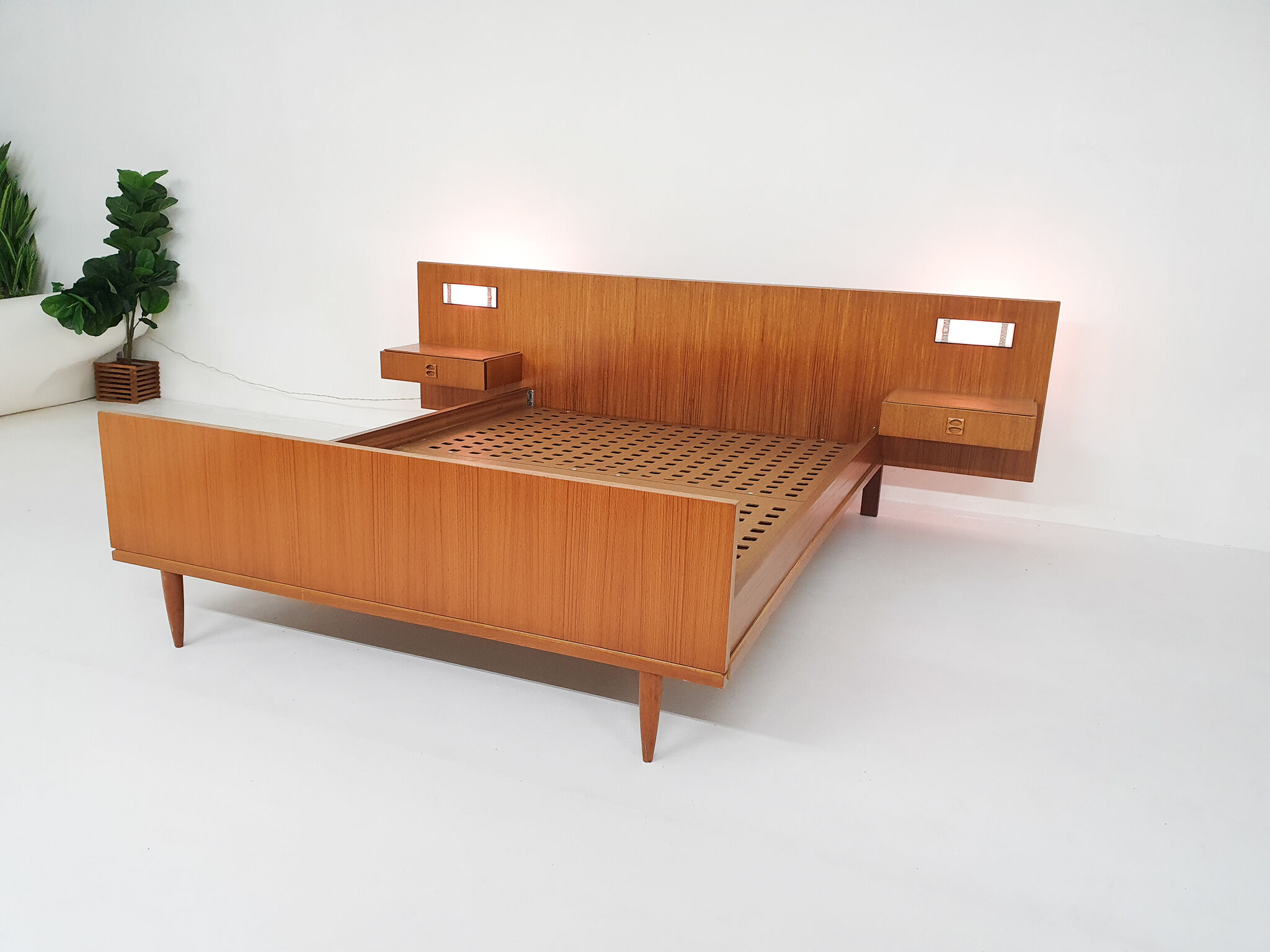 Scandinavian modern teak bed, Denmark 1950's